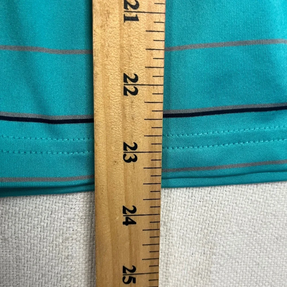 Under Armour Youth Large Teal Blue Striped HeatGear Short Sleeve Polo Shirt